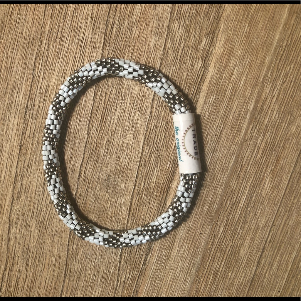 Aid Through Trade White & Silver Beaded Bracelet